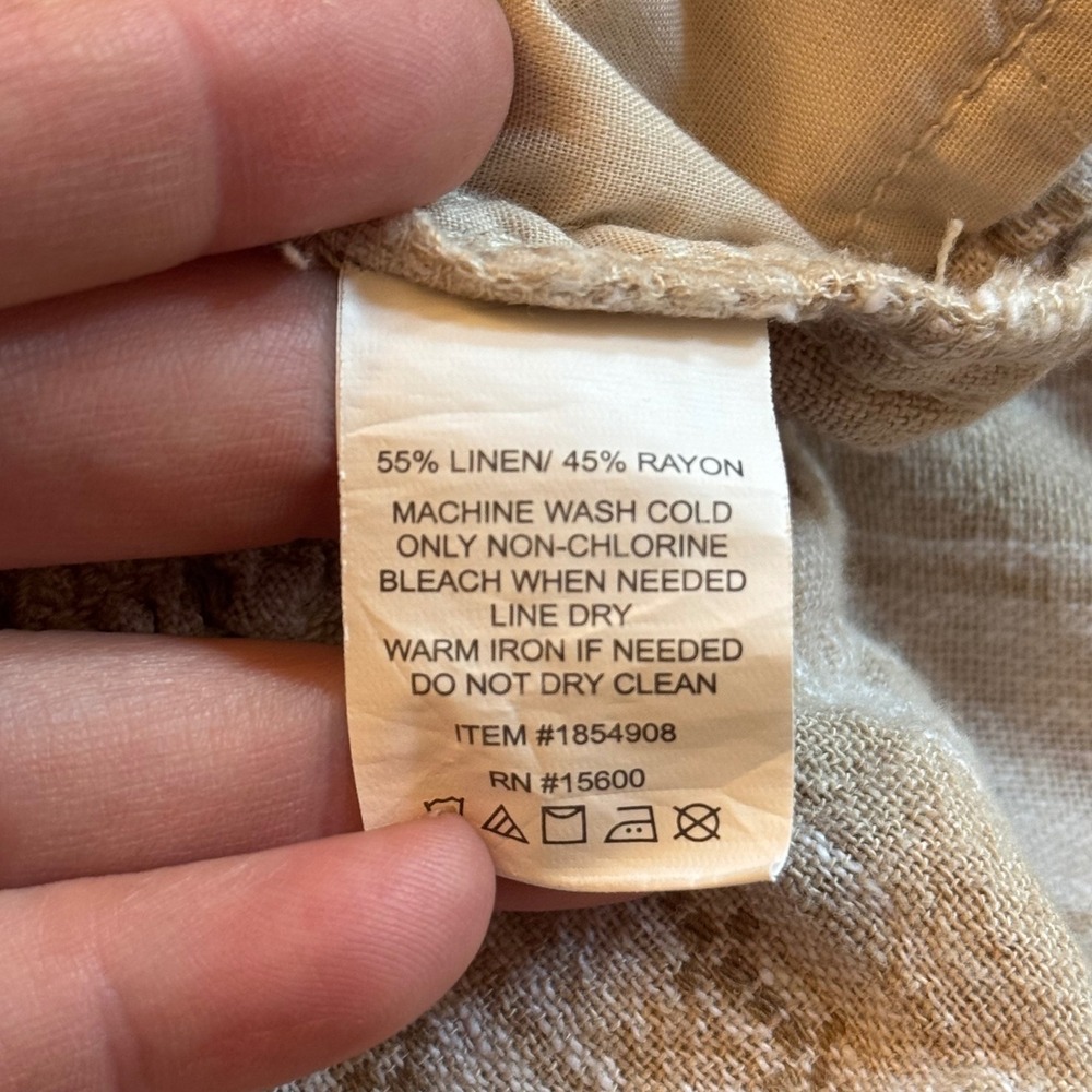 Briggs Womens XL Tan Linen Blend Striped Embroidered Wide Leg Smocked Pants NEW - Picture 7 of 7